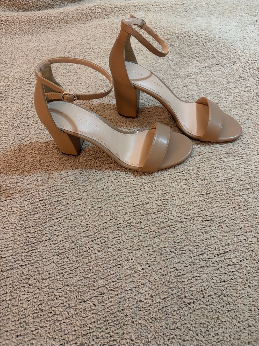 Kelly & Katie Beige Ankle-Strap Block Heels